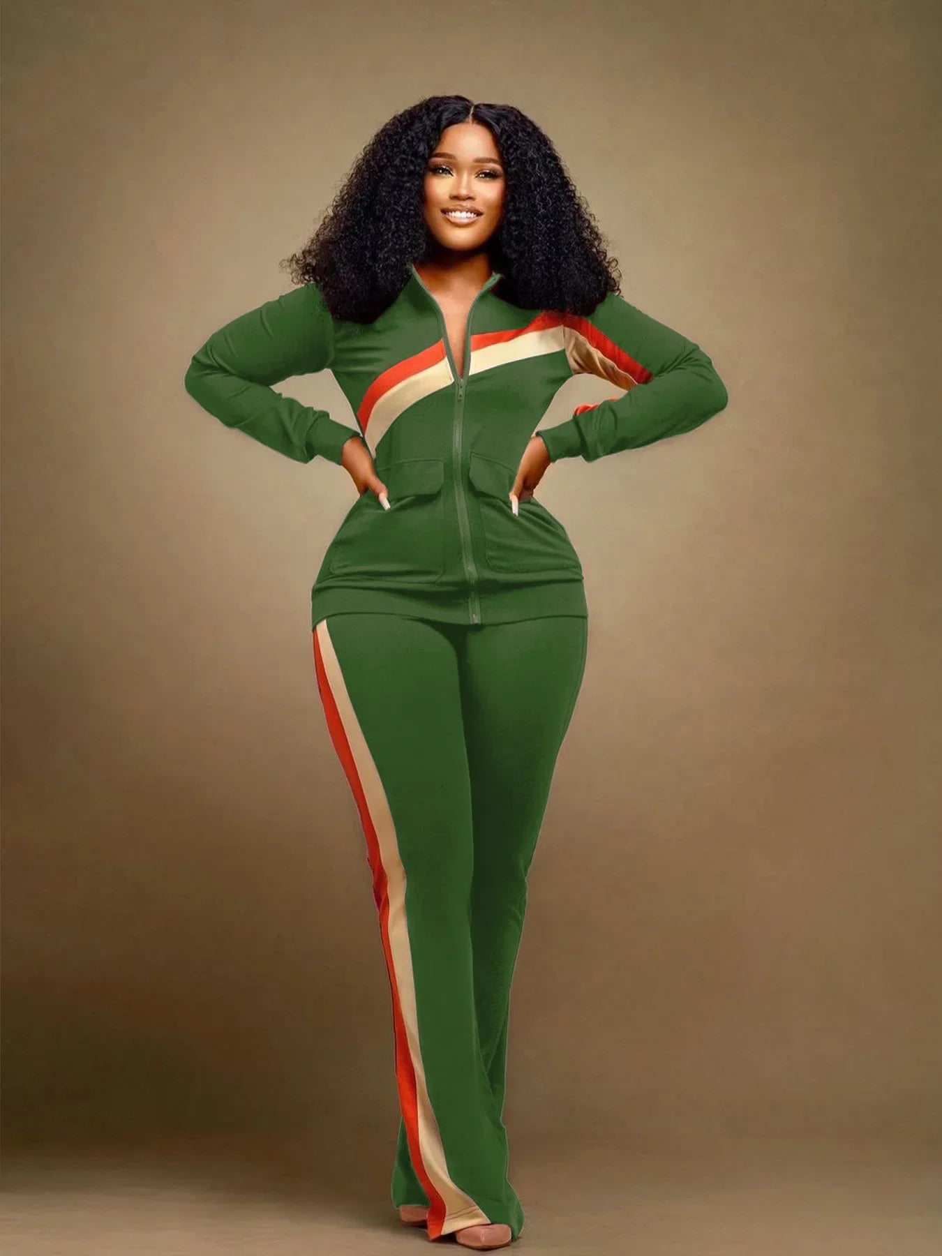 Women's Sports Casual Fashion Two-piece Striped Sweatsuit Set