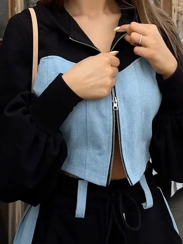 2 Piece Hoodie Sets Long Sleeve Zipper Women's Tracksuit New Crop Tops Wide Leg Sport Pants Set