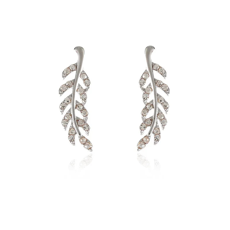 Hollow Out Leaves Earrings Trendy Vintage Crystal Ear Stud Wheat Unique Design Silver Golden Color Jewelry Gift