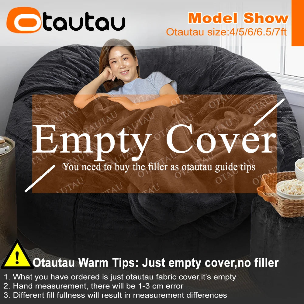 4/5ft Giant Bean Bag Cover Fluffy Sofa Bed Sac Beanbag Couch Relax Recliner Chair