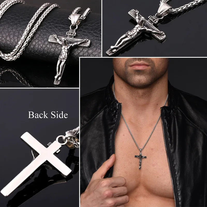 Crucifix Cross Pendant Stainless Steel Necklace Faith Necklace Fashion Religious Jewelry