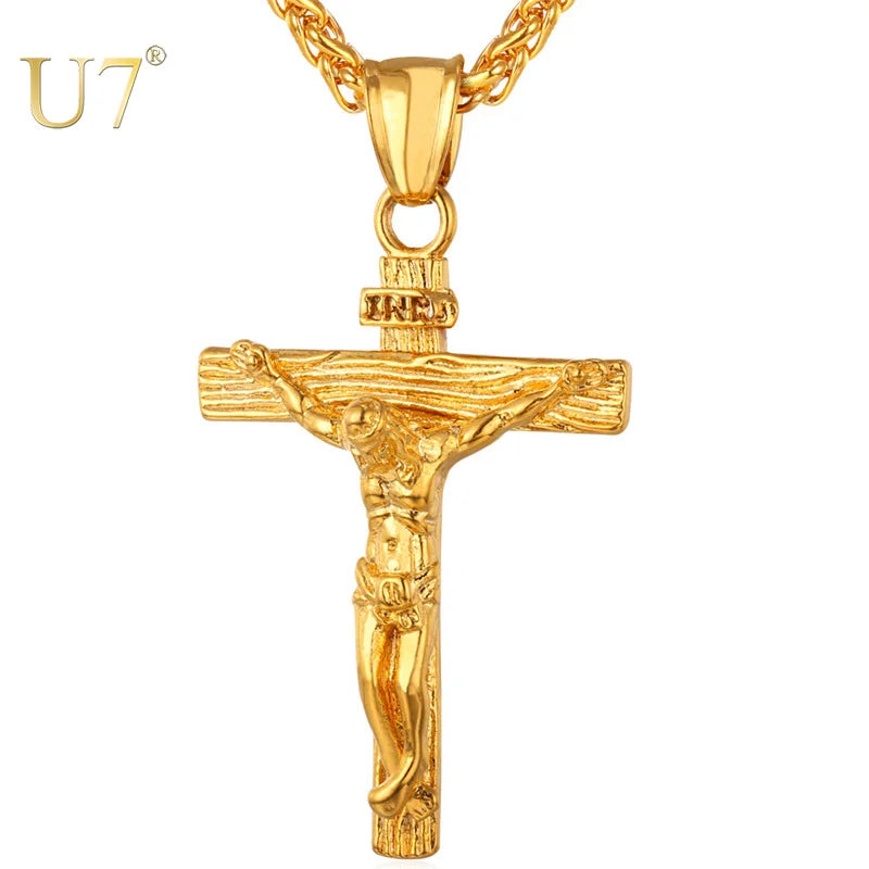 Crucifix Cross Pendant Stainless Steel Necklace Faith Necklace Fashion Religious Jewelry