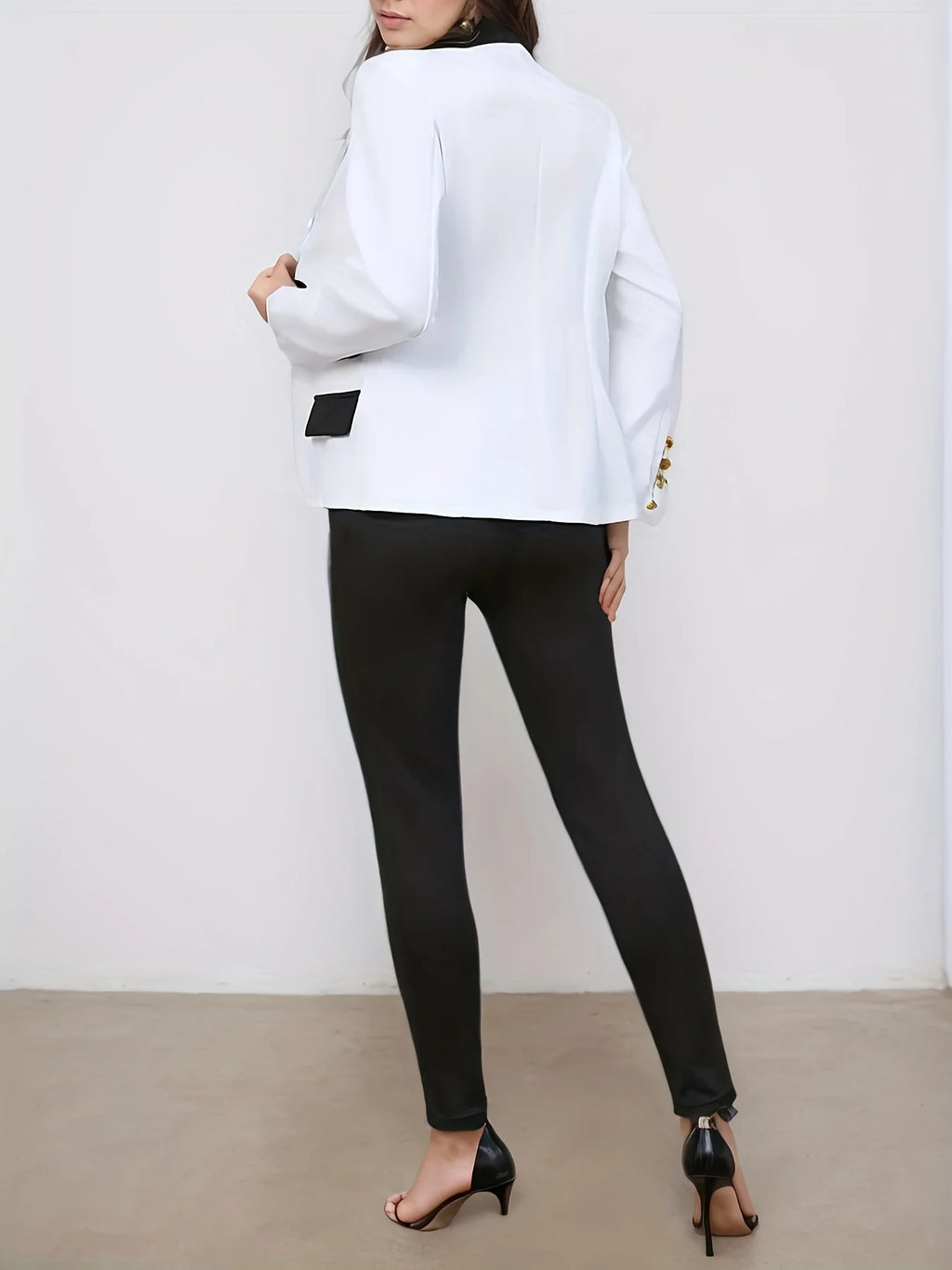 Color block two-piece set, casual button up front suit jacket and straight leg pants, women's clothing, fashionable