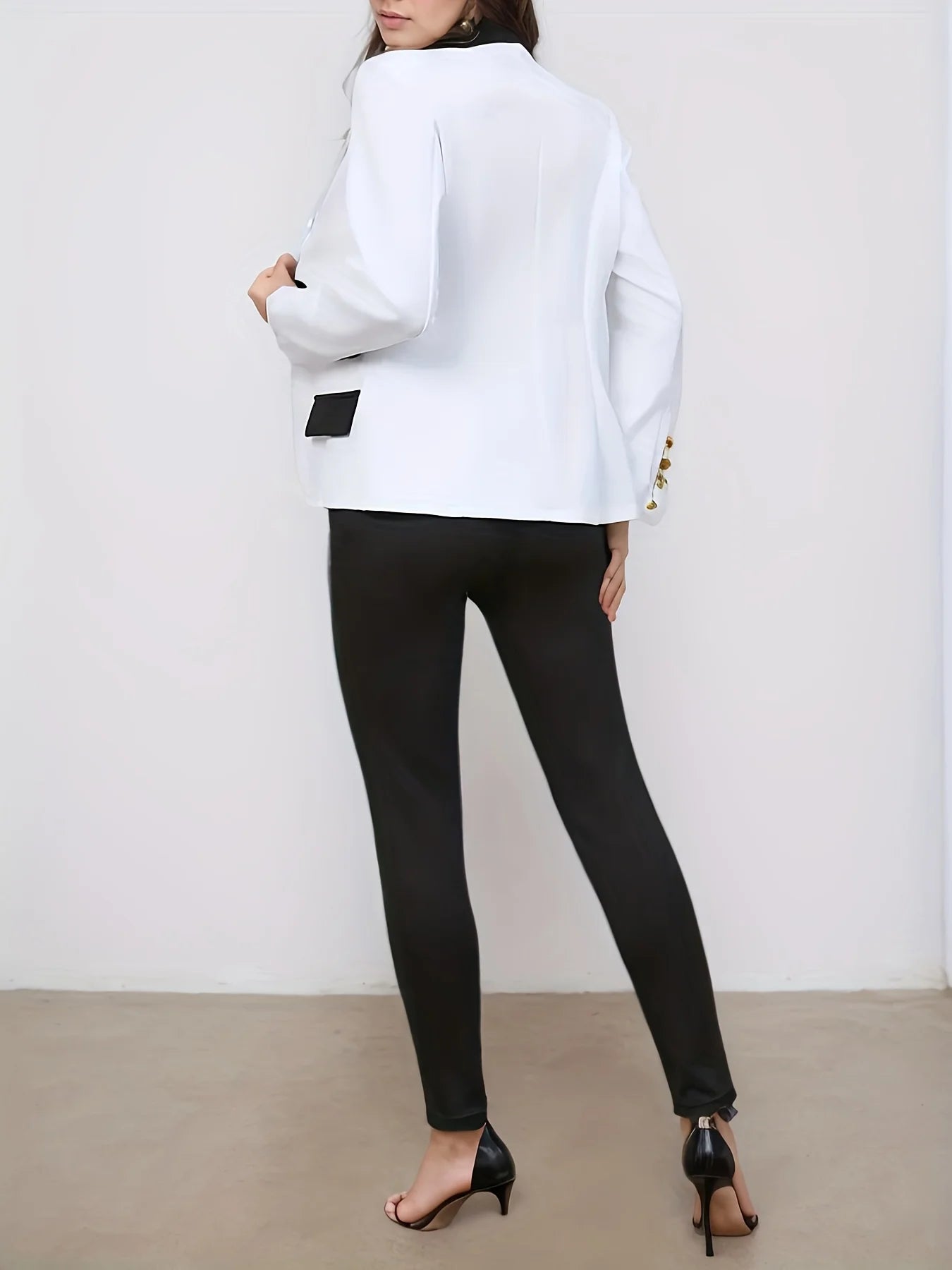 Color block two-piece set, casual button up front suit jacket and straight leg pants, women's clothing, fashionable