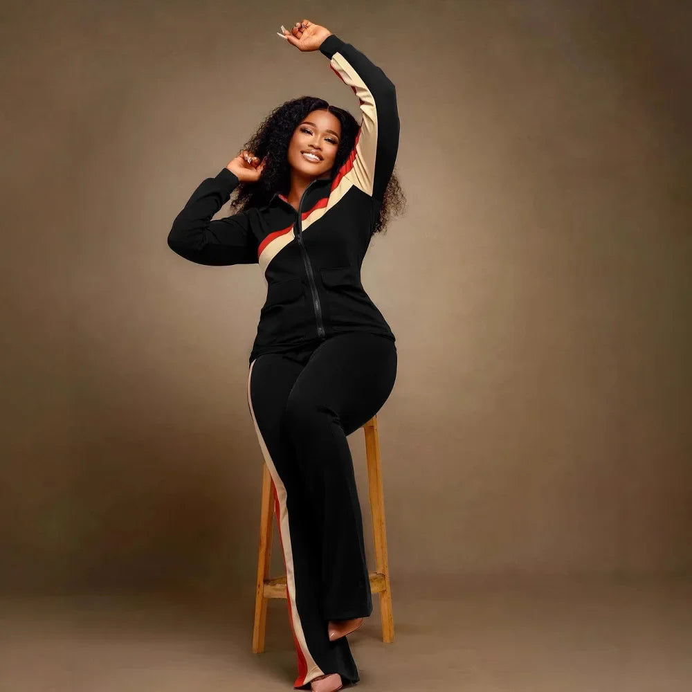 Women's Sports Casual Fashion Two-piece Striped Sweatsuit Set