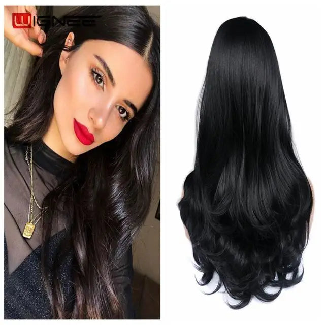 Light Blue Wig Synthetic Ombre Long Wavy Body Wave Side Part Heat Resistant Natural Hair Wigs