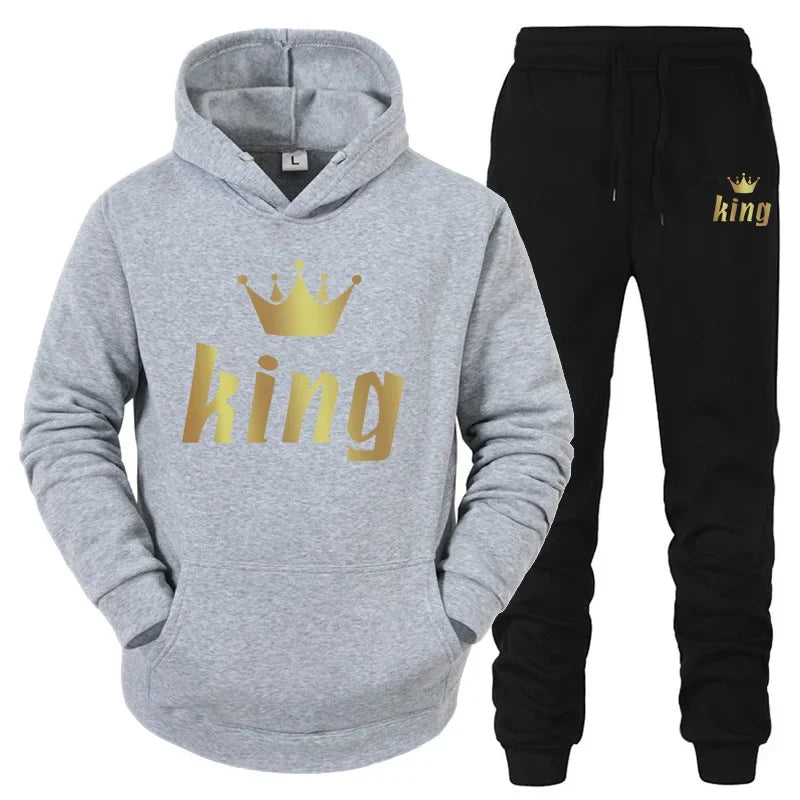 King And Queen Couple Outfit Hoodie and Jogger Pants High Quality Men Women Daily Casual Sport Jogging Suit King Queen Tracksuit
