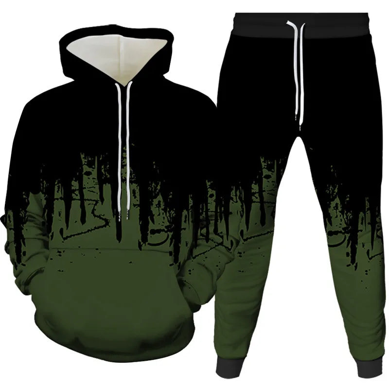 New Ink Painting 3D Printed Hoodie Pant Sets Men's Fashion Casual Sweatshirts Sweatpants Two Piece Suits Man Tracksuit Clothing