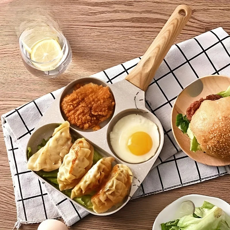 1pc 7.5" Multi-Section Non-Stick Aluminum Skillet with Rust-Resistant Handle, 3-Compartment Egg Pancake Pan for Kitchen Cookware