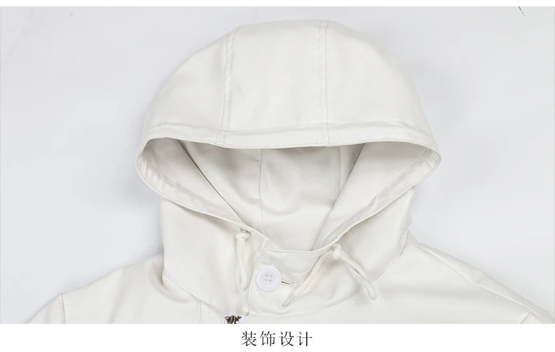 Spring Autumn Extra Long Black Loose Waterproof Windproof Soft Pu Leather Trench Coats Men with Hood Zip Up Overcoat