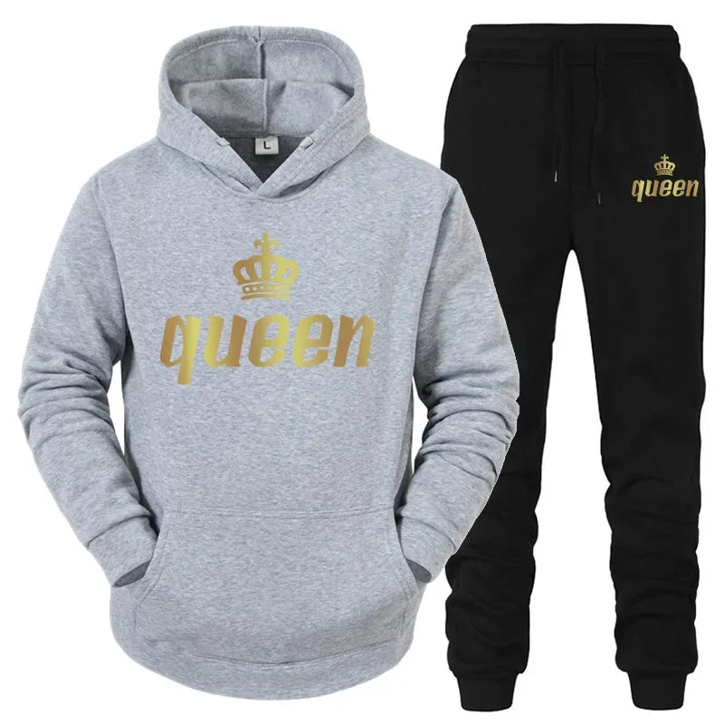King And Queen Couple Outfit Hoodie and Jogger Pants High Quality Men Women Daily Casual Sport Jogging Suit King Queen Tracksuit