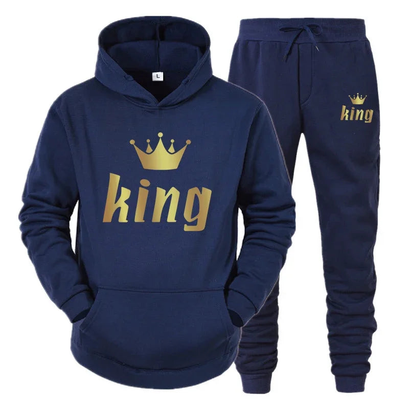 King And Queen Couple Outfit Hoodie and Jogger Pants High Quality Men Women Daily Casual Sport Jogging Suit King Queen Tracksuit