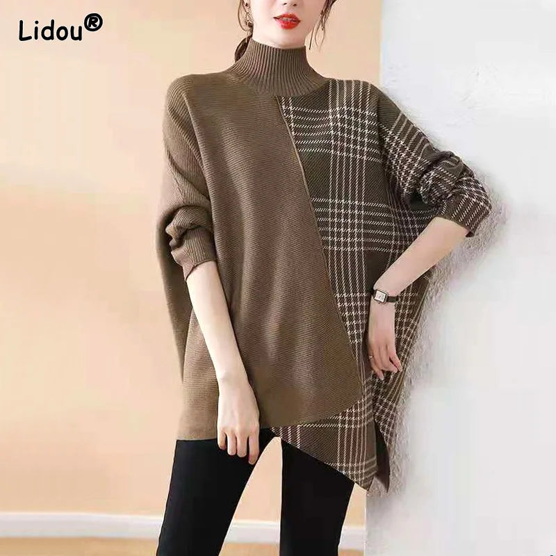 Casual Patchwork Turtleneck Sweaters Thick Loose-fitting Fashion Trends Women's Clothing Autumn Winter Korean Pullovers Grace