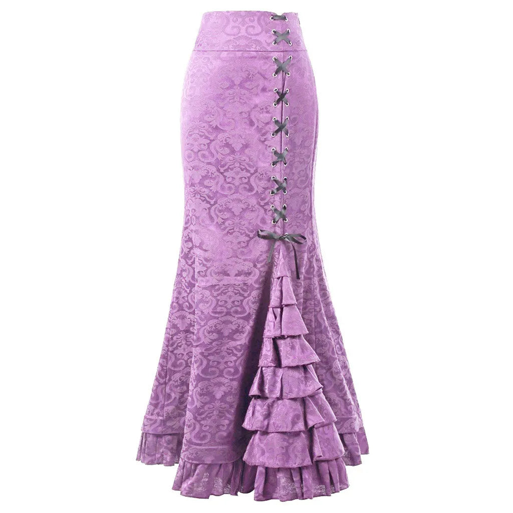 Vintage Gothic Long Skirts Women Punk Fish Tail Skirt New High Waisted Temperament Goth
