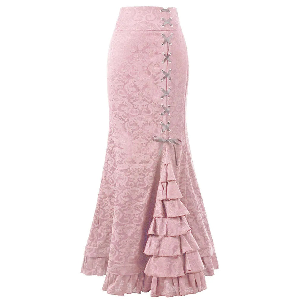 Vintage Gothic Long Skirts Women Punk Fish Tail Skirt New High Waisted Temperament Goth
