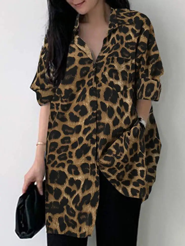 Women Bohemian Leopard Print Shirt