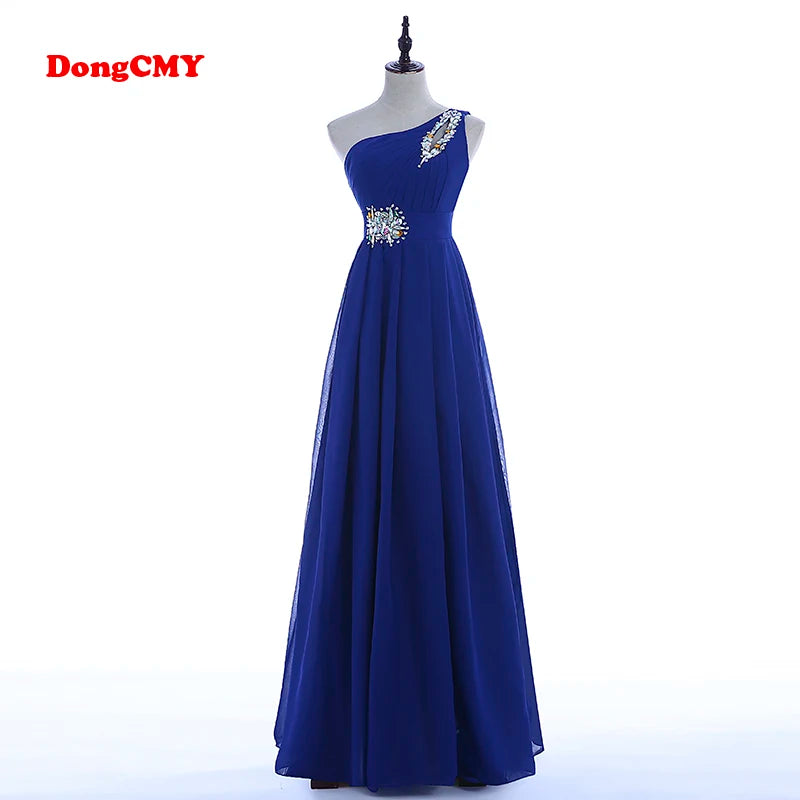 Women Robe De Soire Long Formal Blue Evening Dress Party One Shoulder Chiffon Lace-up Maxi Plus Size