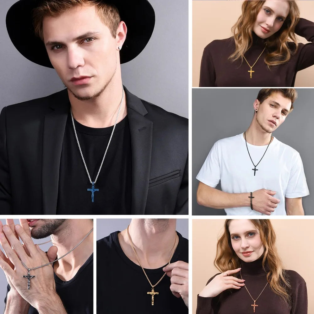 Crucifix Cross Pendant Stainless Steel Necklace Faith Necklace Fashion Religious Jewelry