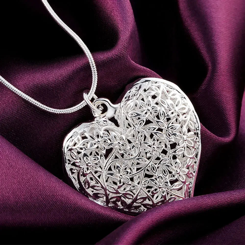 Fashion silver color jewelry elegant charms retro exquisite heart pendant necklace women
