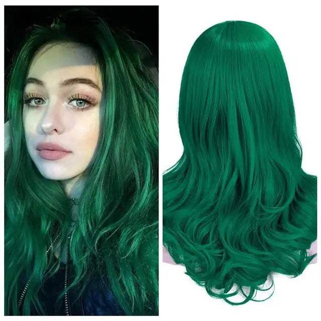 Light Blue Wig Synthetic Ombre Long Wavy Body Wave Side Part Heat Resistant Natural Hair Wigs
