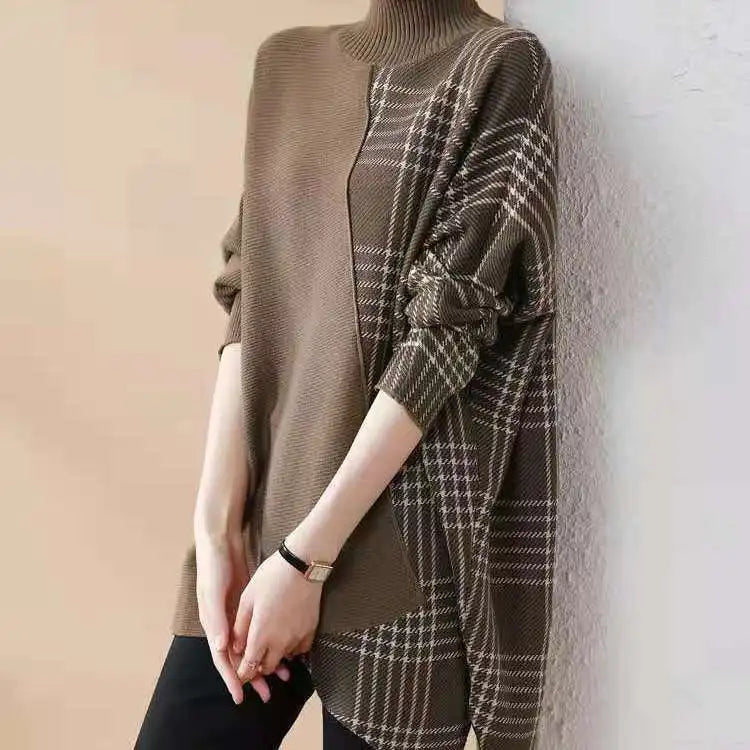 Casual Patchwork Turtleneck Sweaters Thick Loose-fitting Fashion Trends Women's Clothing Autumn Winter Korean Pullovers Grace