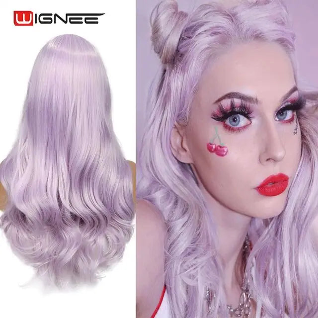Light Blue Wig Synthetic Ombre Long Wavy Body Wave Side Part Heat Resistant Natural Hair Wigs