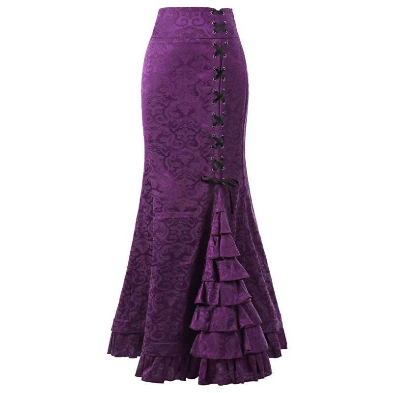 Vintage Gothic Long Skirts Women Punk Fish Tail Skirt New High Waisted Temperament Goth