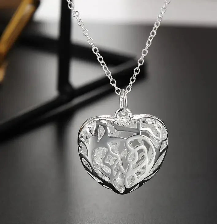 Fashion silver color jewelry elegant charms retro exquisite heart pendant necklace women