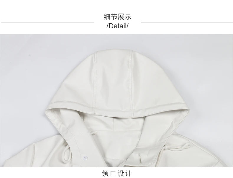 Spring Autumn Extra Long Black Loose Waterproof Windproof Soft Pu Leather Trench Coats Men with Hood Zip Up Overcoat
