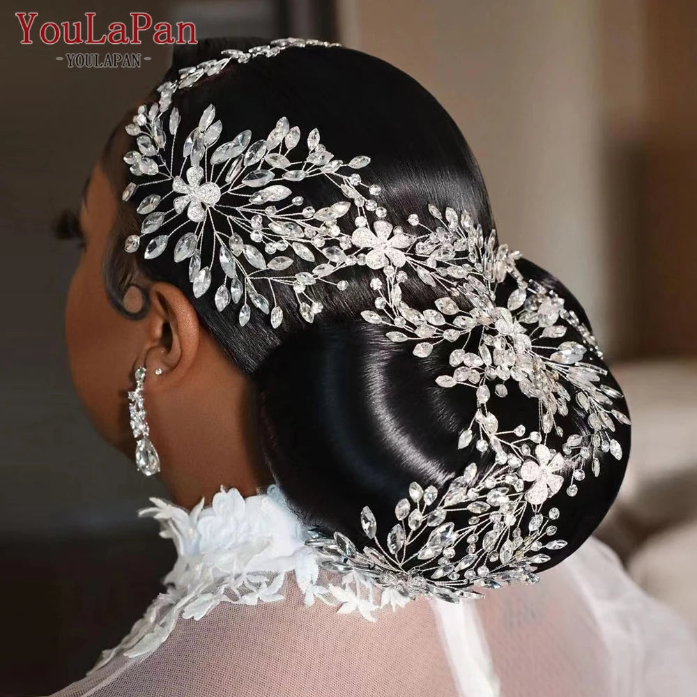 Wedding Headpiece Rhinestone Hair Vine for Bride Alloy Flower Headband Wedding Hair Accessories
