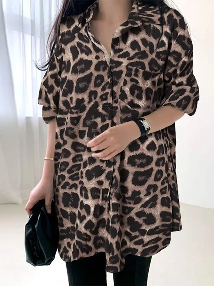 Women Bohemian Leopard Print Shirt