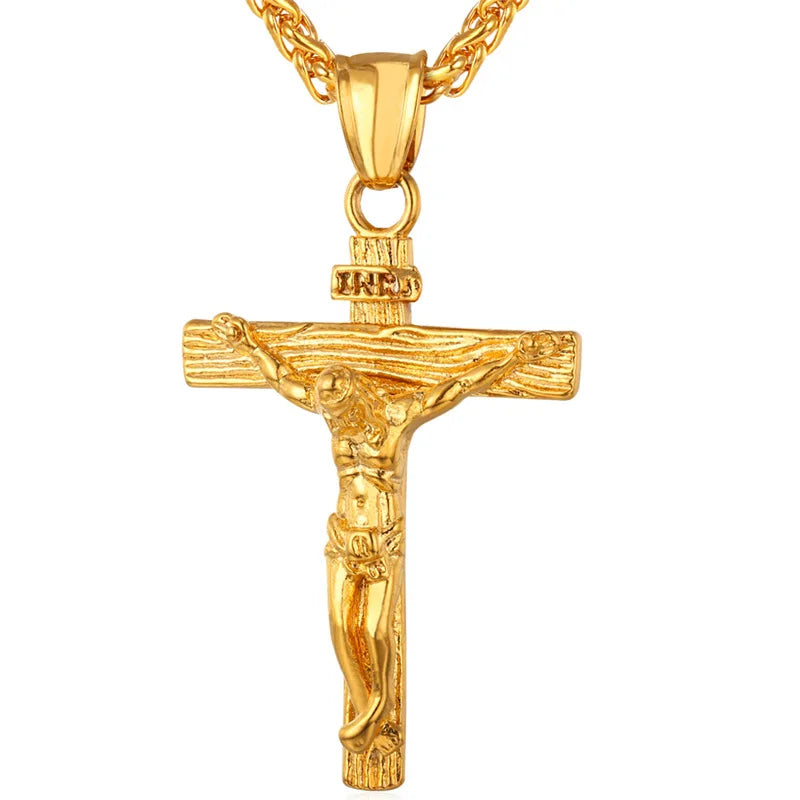 Crucifix Cross Pendant Stainless Steel Necklace Faith Necklace Fashion Religious Jewelry