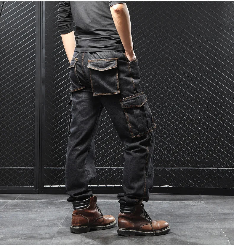Men's Multi-Pocket Straight Cargo Jeans Loose Casual Jeans