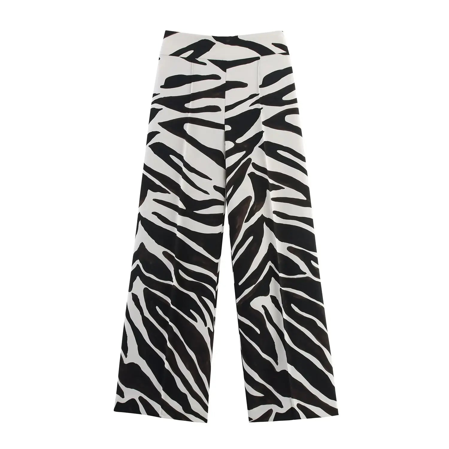 Women Zebra Stripes Suit  Pocket Single Deduction Decorate Turn-Down Collar Blazer Jacket+Zipper Casual Wide-Leg Pants