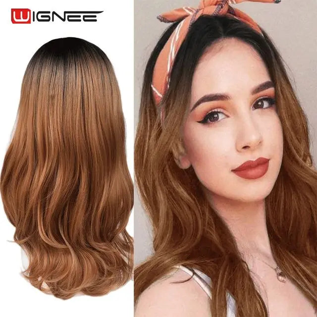 Light Blue Wig Synthetic Ombre Long Wavy Body Wave Side Part Heat Resistant Natural Hair Wigs