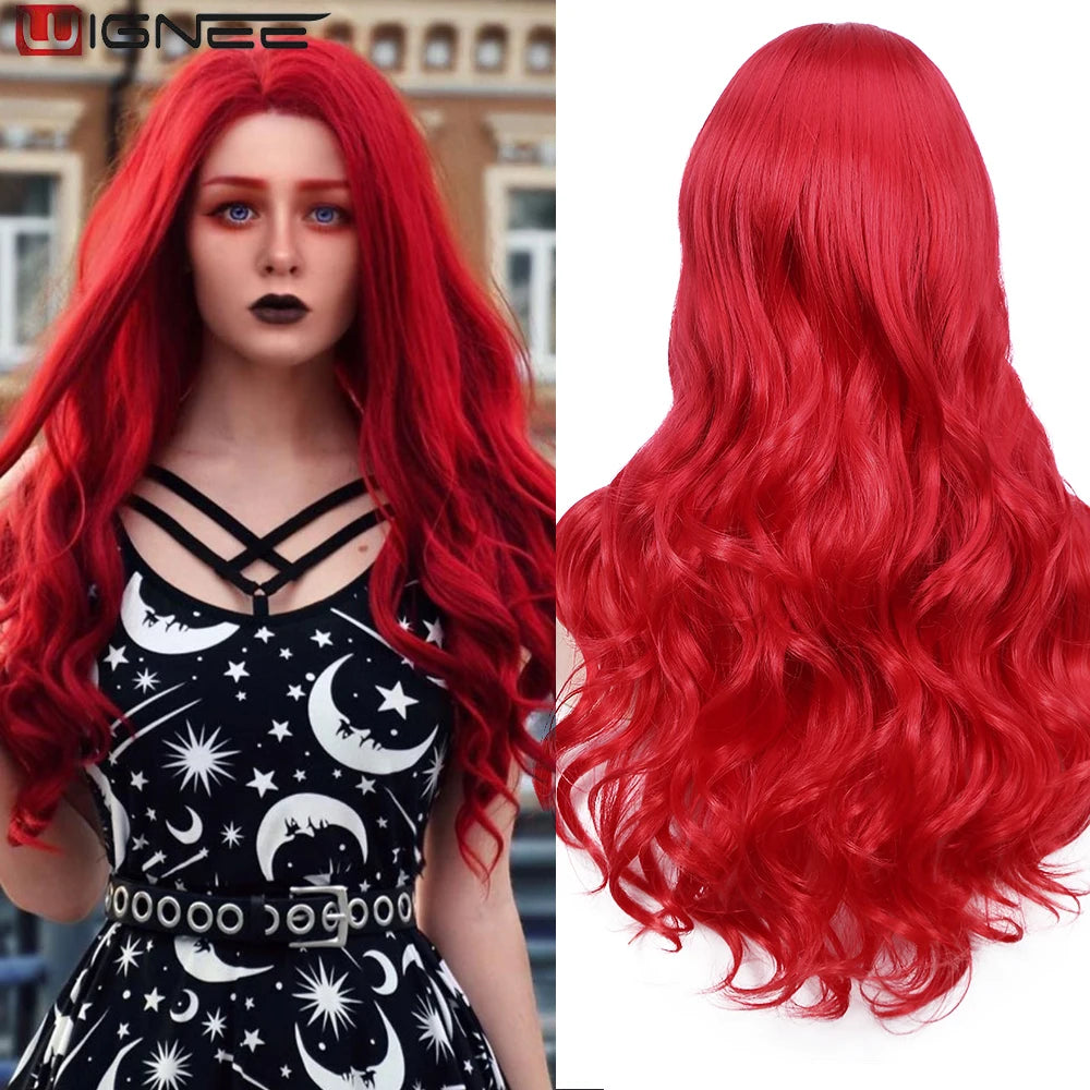 Light Blue Wig Synthetic Ombre Long Wavy Body Wave Side Part Heat Resistant Natural Hair Wigs