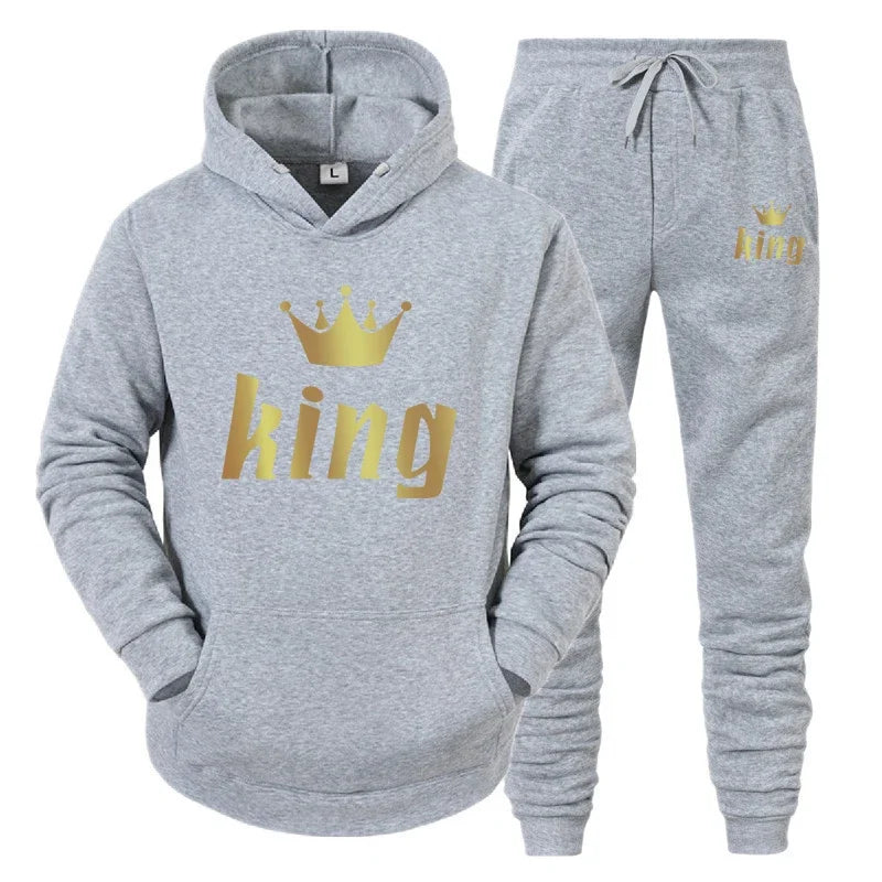 King And Queen Couple Outfit Hoodie and Jogger Pants High Quality Men Women Daily Casual Sport Jogging Suit King Queen Tracksuit