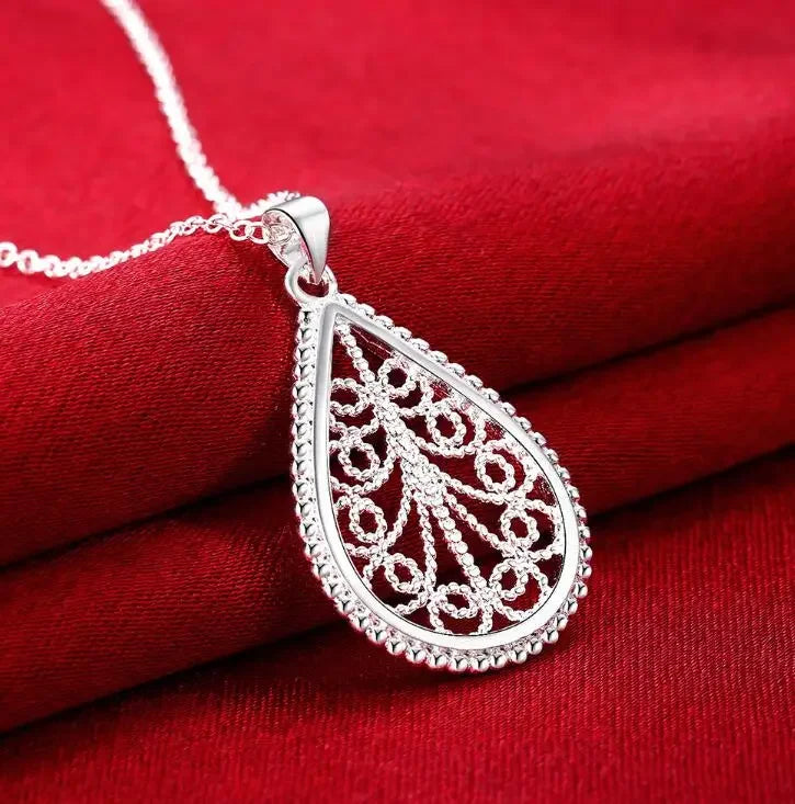 Fashion silver color jewelry elegant charms retro exquisite heart pendant necklace women