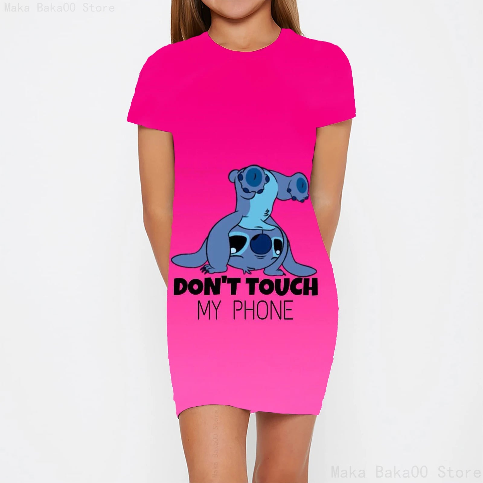 Stitch round neck short-sleeved skirt girls cartoon print tights clothes