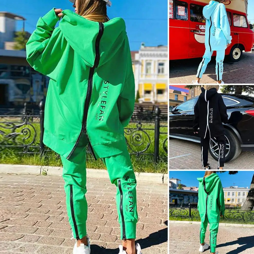 Winter Chic Oversized Tracksuit Back Zipper Long Hoodie + Pants Set Street Sportswear Pullover Hip-Hop Two-Piece Outfits