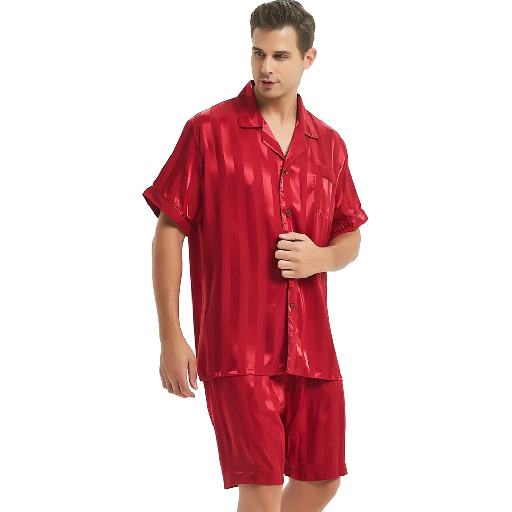 Mens Silk Satin Short  Pajamas Set