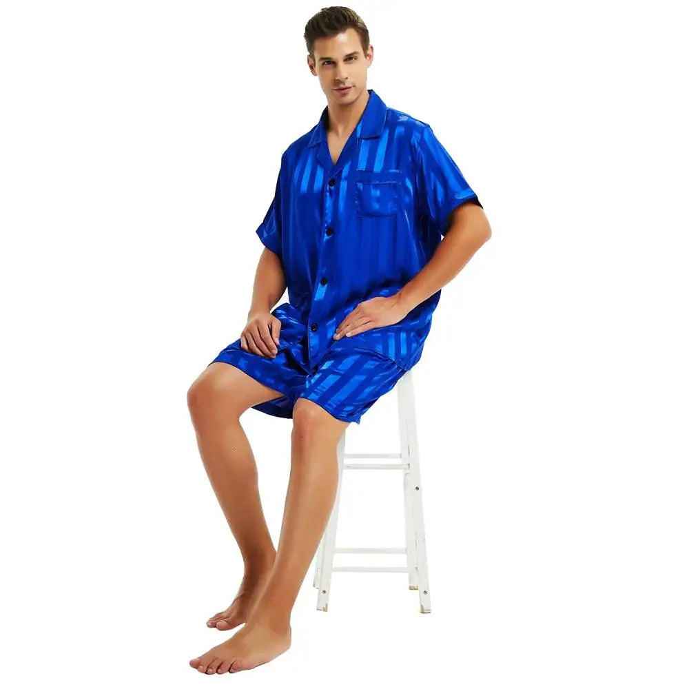 Mens Silk Satin Short  Pajamas Set