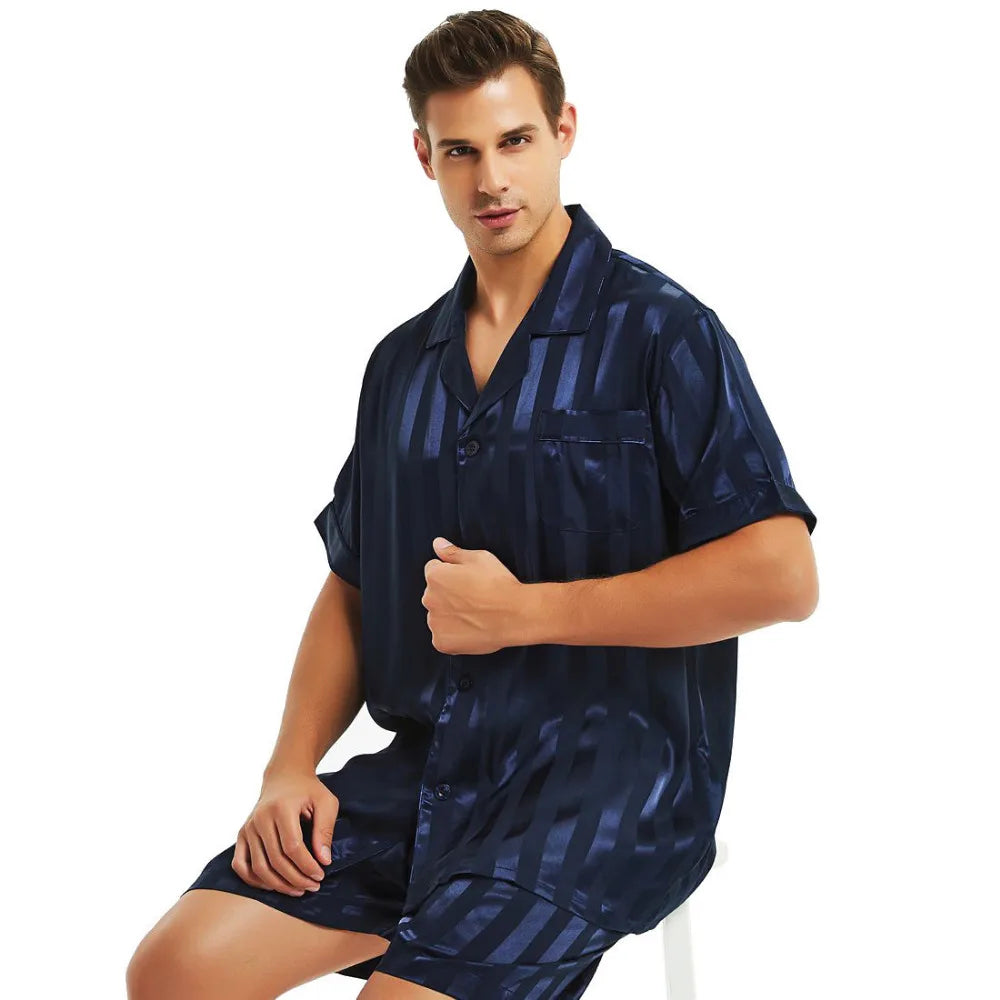 Mens Silk Satin Short  Pajamas Set