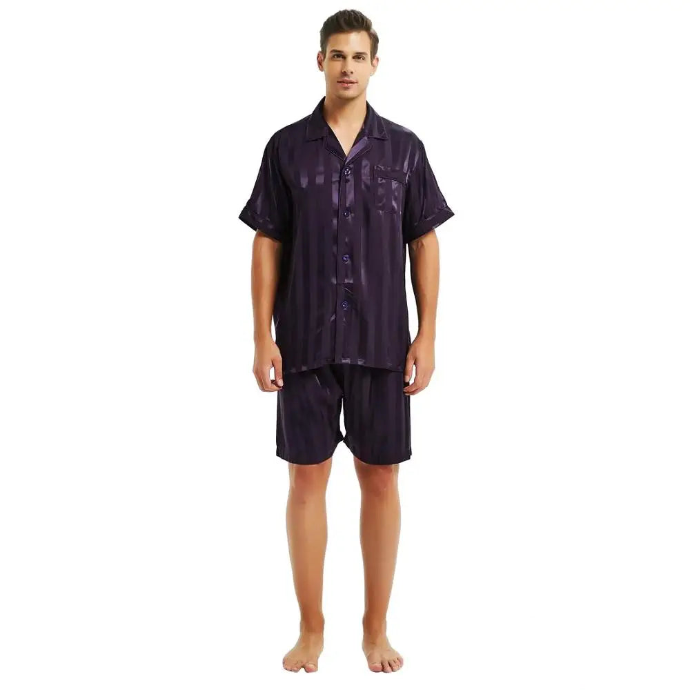 Mens Silk Satin Short  Pajamas Set