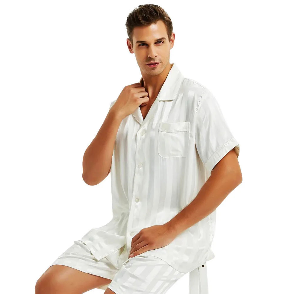 Mens Silk Satin Short  Pajamas Set
