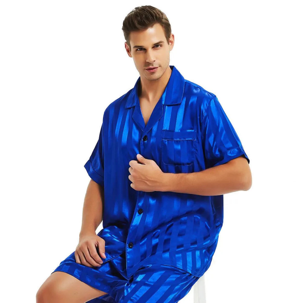 Mens Silk Satin Short  Pajamas Set