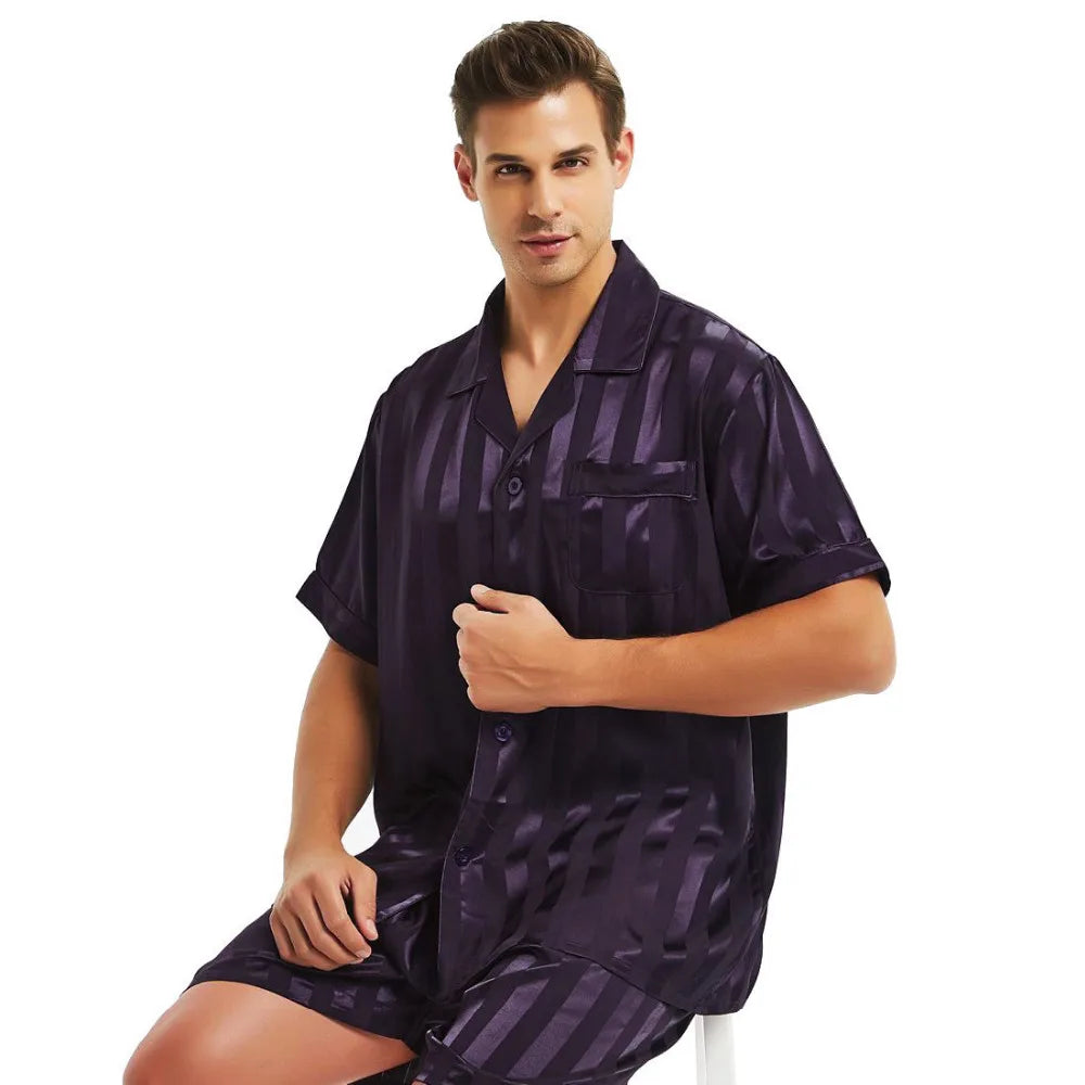 Mens Silk Satin Short  Pajamas Set