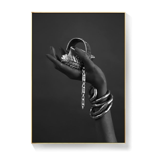 African Art Black and Gold Woman Canvas Painting